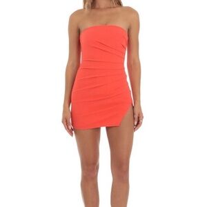 Lucy in the Sky Red Ruched Strapless Bodycon Mini Dress
